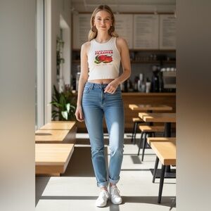 ✨Women’s Clothing Bundle✨ Peaches Tank Top, H&M Ultra High Waisted Mom, Earrings